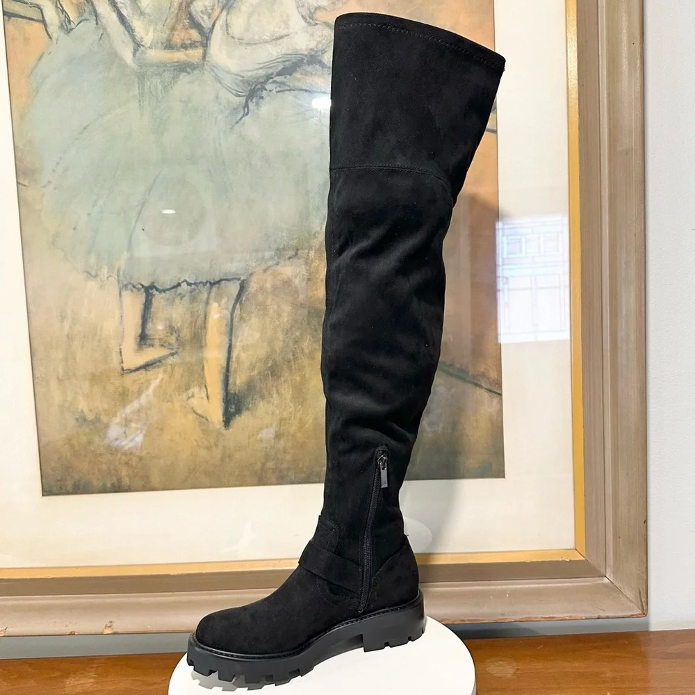 🌸MARC FISHER🌸 Ganven Suede Over-The-Knee Moto Boots in Black  Size: 6M